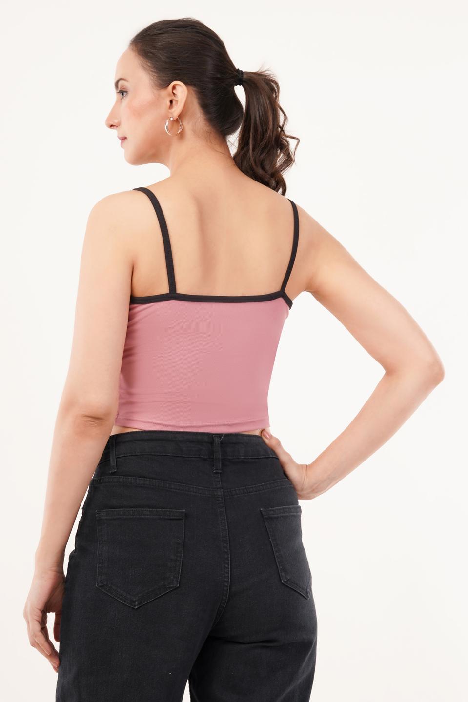 Clobug Women Shoulder Strap Cotton Blend Tank Top