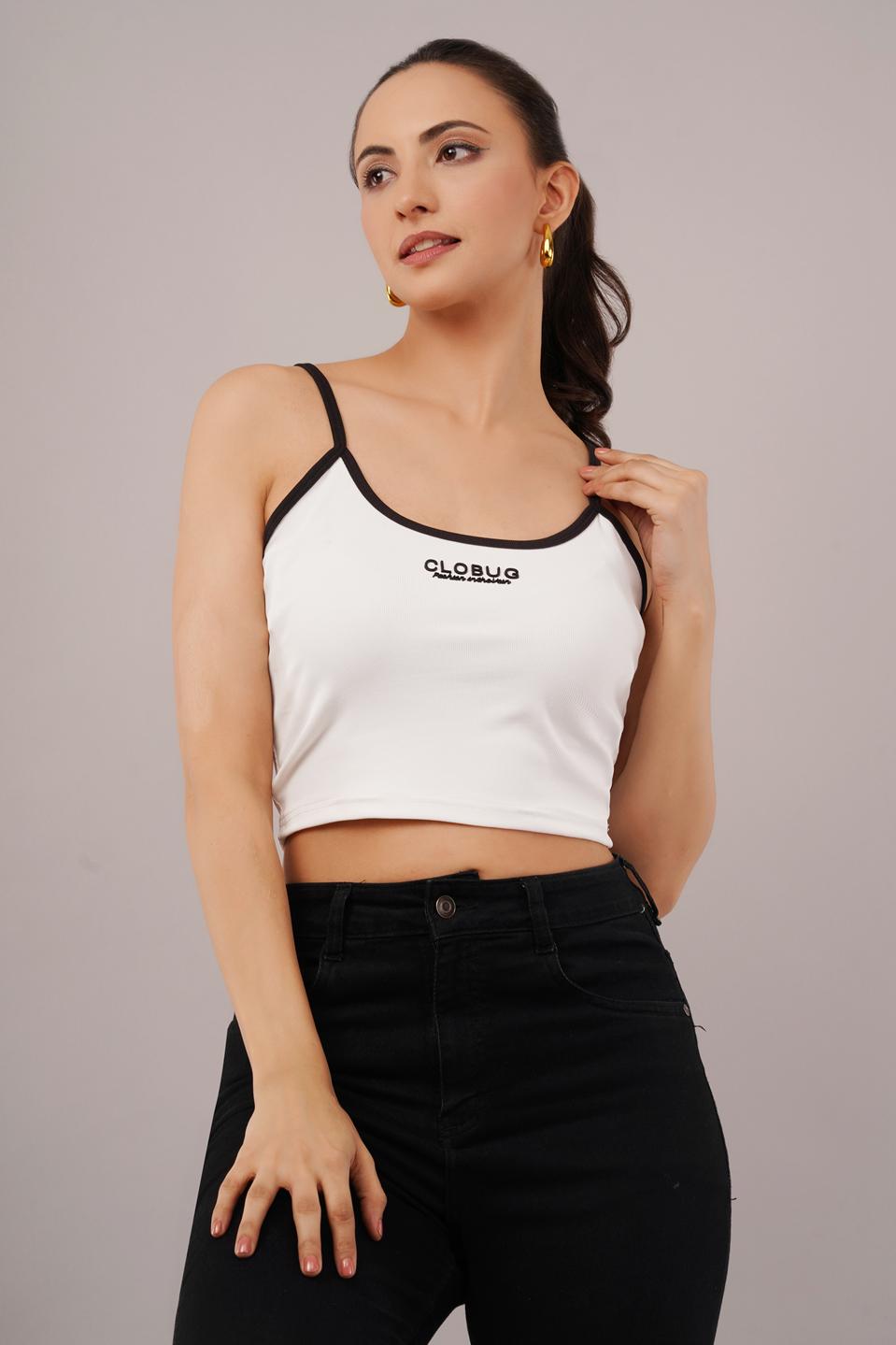 Clobug Women Shoulder Strap Cotton Blend Tank Top