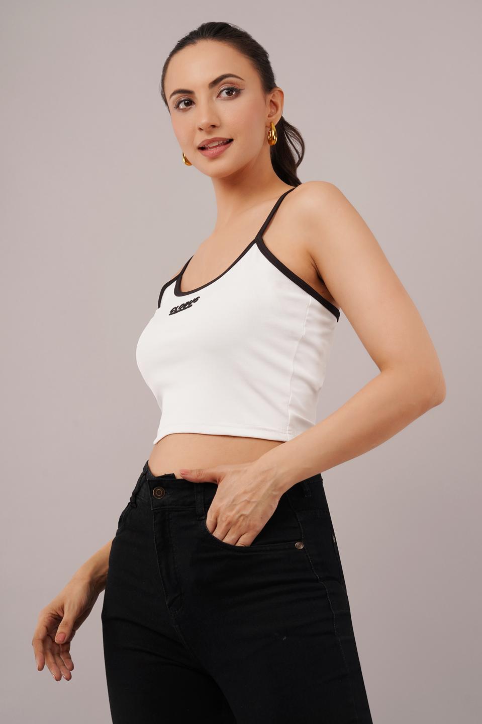 Clobug Women Shoulder Strap Cotton Blend Tank Top