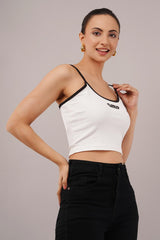 Clobug Women Shoulder Strap Cotton Blend Tank Top