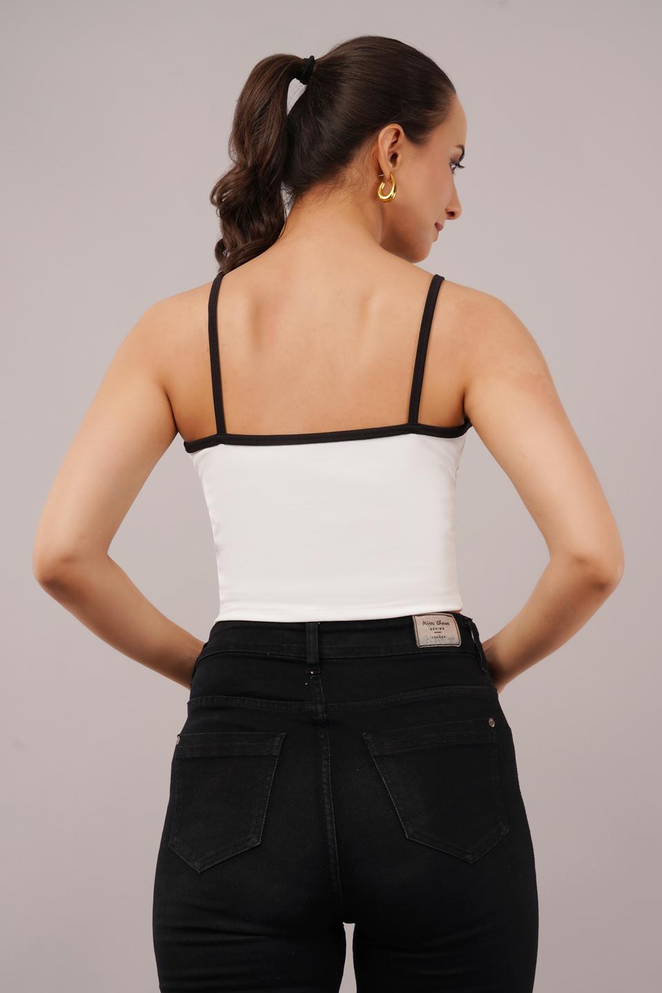 Clobug Women Shoulder Strap Cotton Blend Tank Top