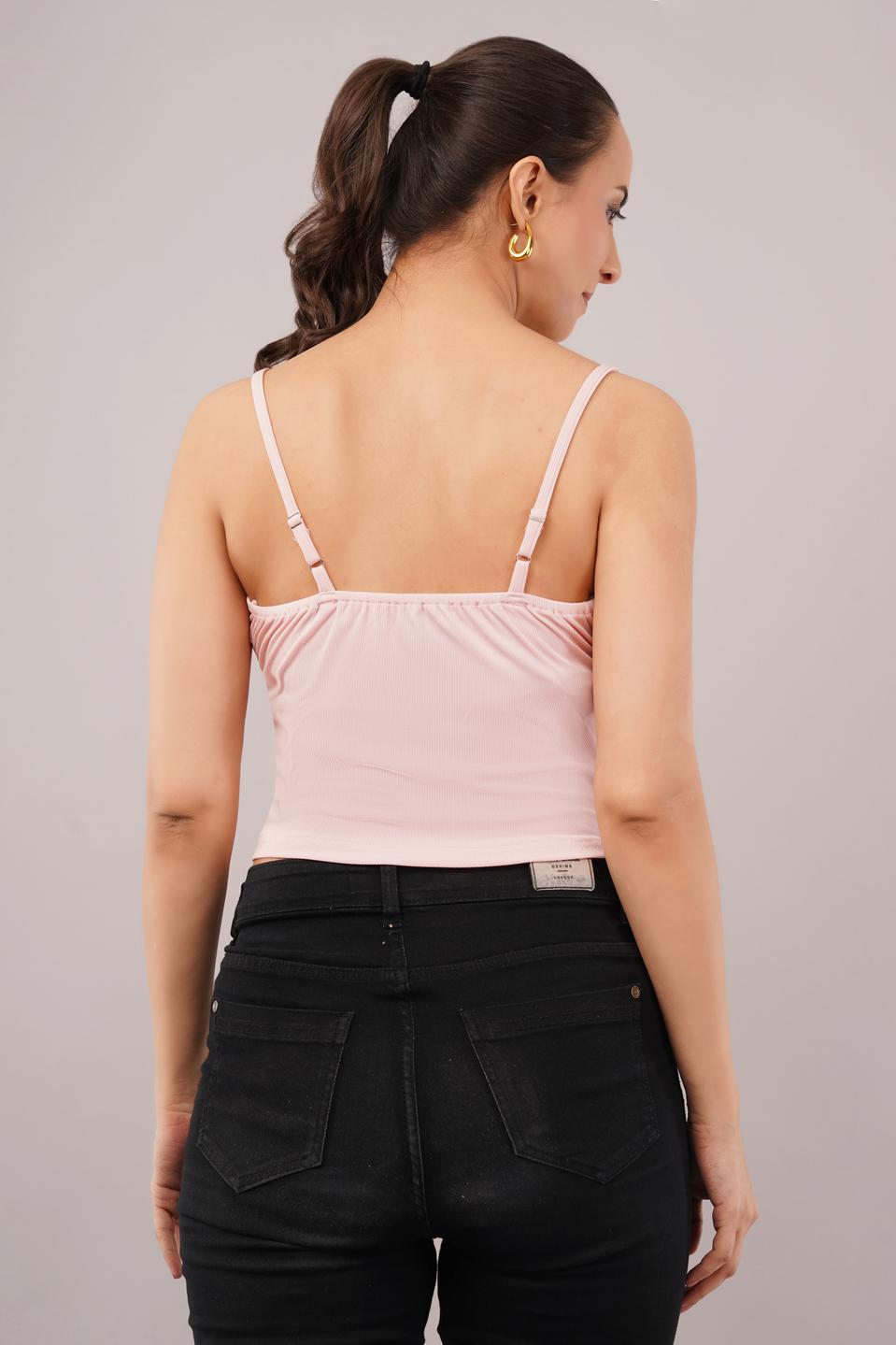 Clobug Women Shoulder Strap Cotton Blend Tank Top