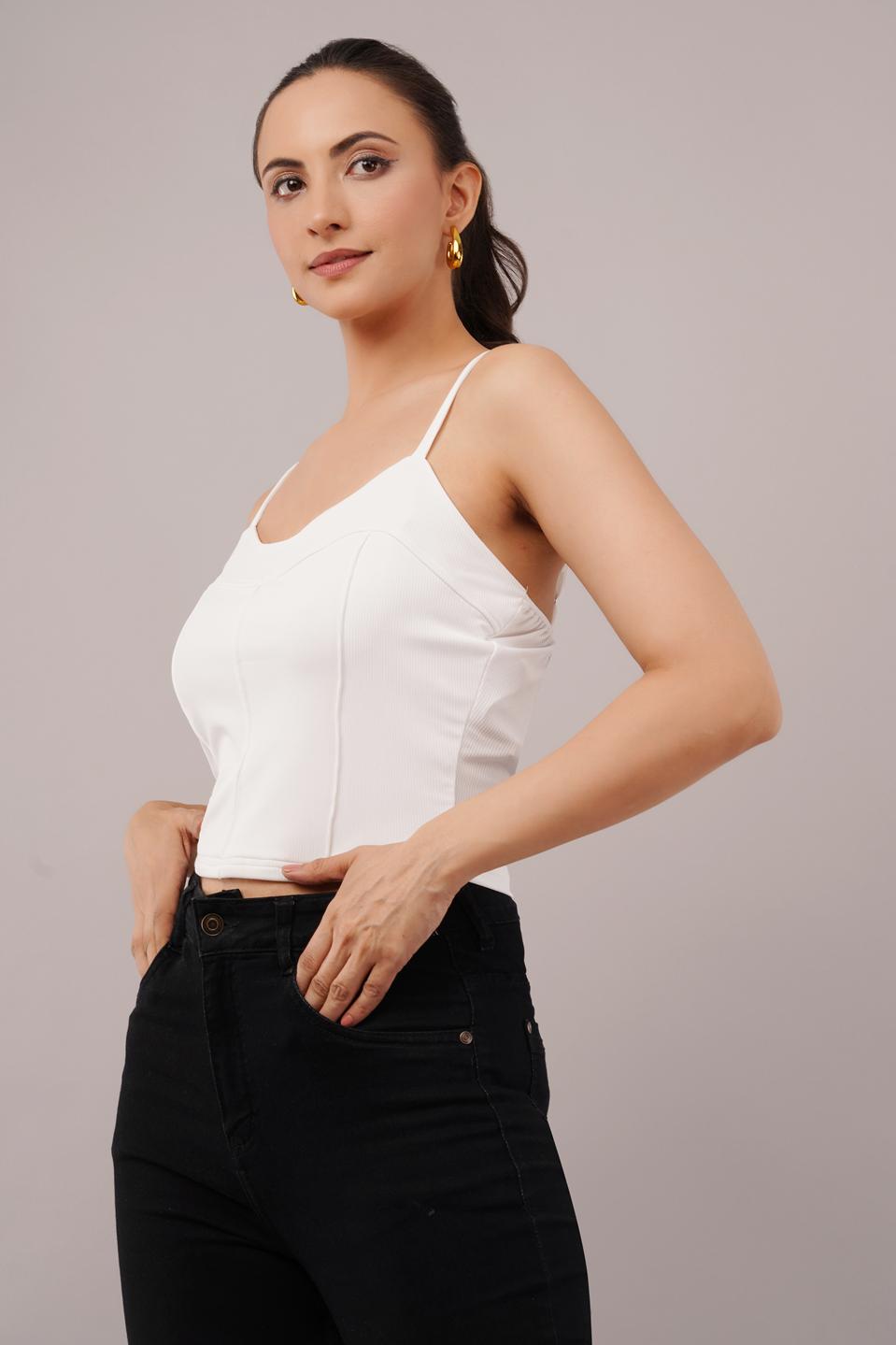 Clobug Women Shoulder Strap Cotton Blend Tank Top