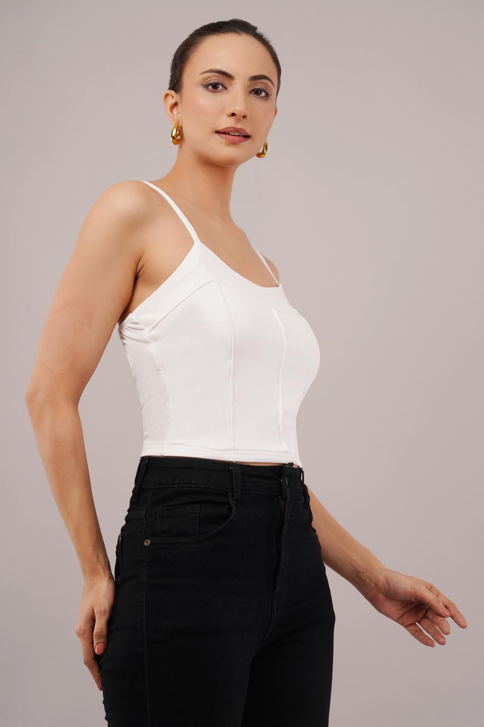 Clobug Women Shoulder Strap Cotton Blend Tank Top