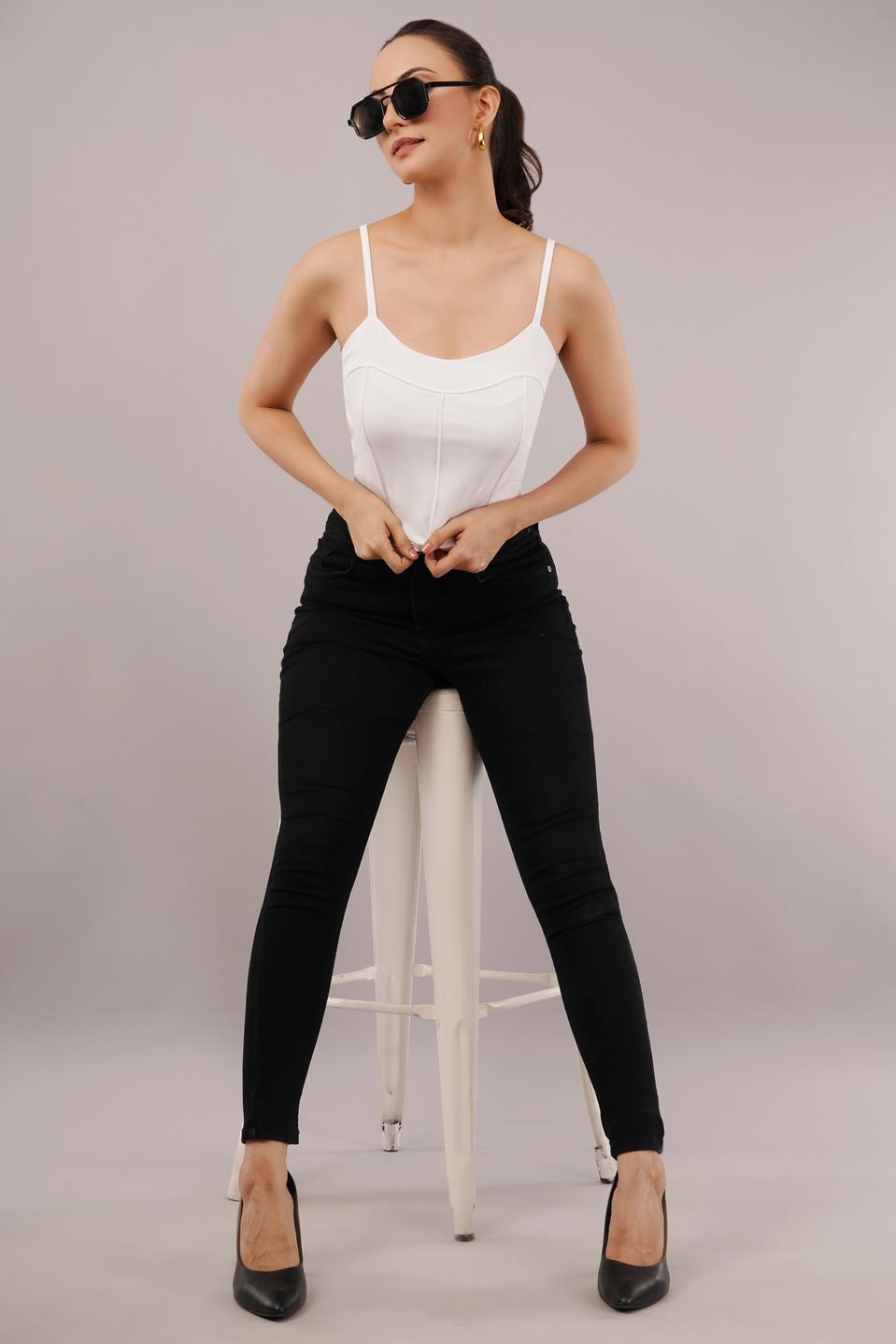 Clobug Women Shoulder Strap Cotton Blend Tank Top