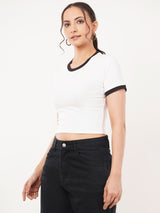 Clobug Women Cotton Blend Round Neck Short Sleeve Crop Top