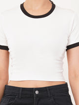 Clobug Women Cotton Blend Round Neck Short Sleeve Crop Top