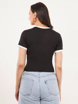 Clobug Women Cotton Blend Round Neck Short Sleeve Crop Top