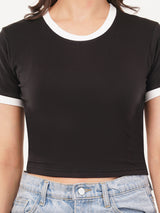 Clobug Women Cotton Blend Round Neck Short Sleeve Crop Top