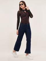 Clobug Women Printed Halter Neck Regular Mesh Top