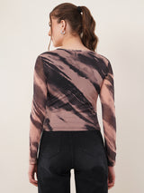 Clobug Women Printed Round Neck Regular Mesh Top