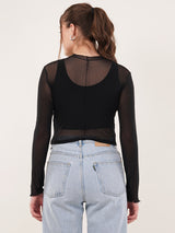 Clobug Women Full Sleeve High Neck Mesh Crop Top