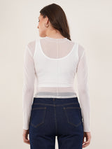 Clobug Women Full Sleeve High Neck Mesh Crop Top