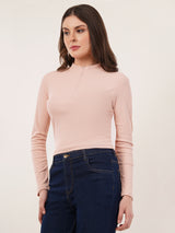 Clobug Women Solid High Neck Regular Cotton Blend Top