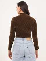 Clobug Women Solid High Neck Full Sleeve Velvet Top