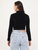 Clobug Women Solid High Neck Full Sleeve Velvet Top