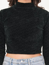 Clobug Women Solid High Neck Full Sleeve Velvet Top