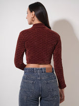 Clobug Women Solid High Neck Full Sleeve Velvet Top