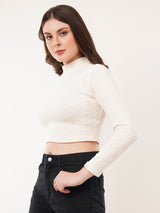 Clobug Women Solid High Neck Full Sleeve Velvet Top