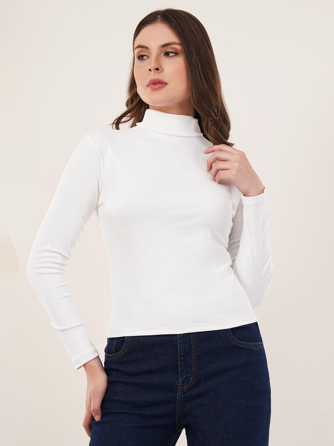 Clobug Women Cotton Blend High Neck Regular Full Sleeve Top