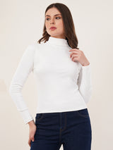 Clobug Women Cotton Blend High Neck Regular Full Sleeve Top