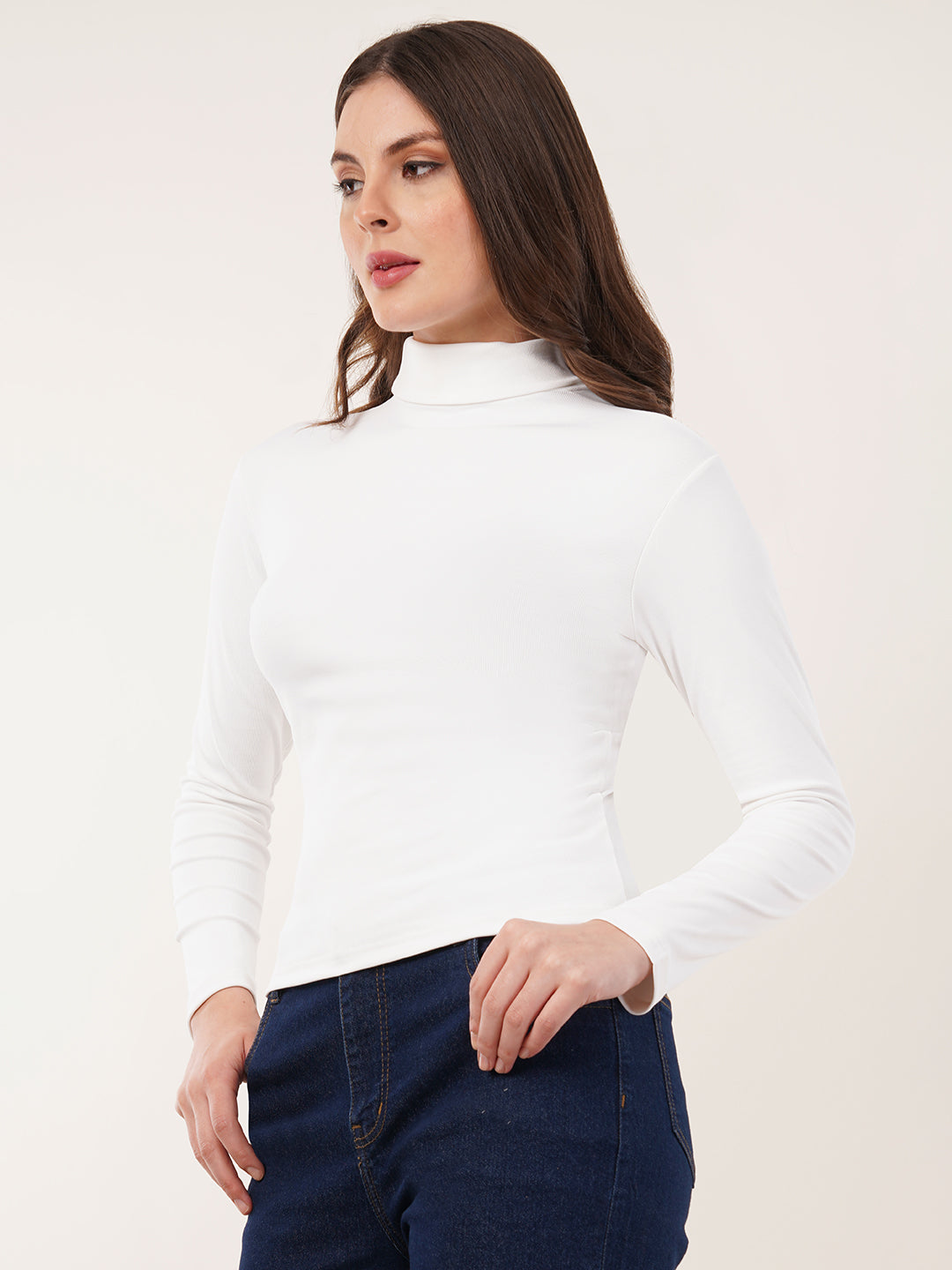 Clobug Women Cotton Blend High Neck Regular Full Sleeve Top