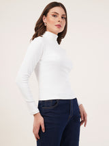 Clobug Women Cotton Blend High Neck Regular Full Sleeve Top