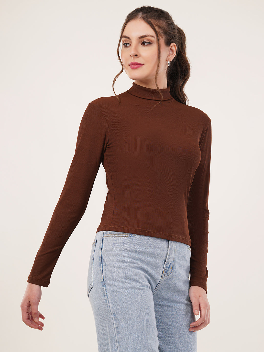 Clobug Women Cotton Blend High Neck Regular Full Sleeve Top