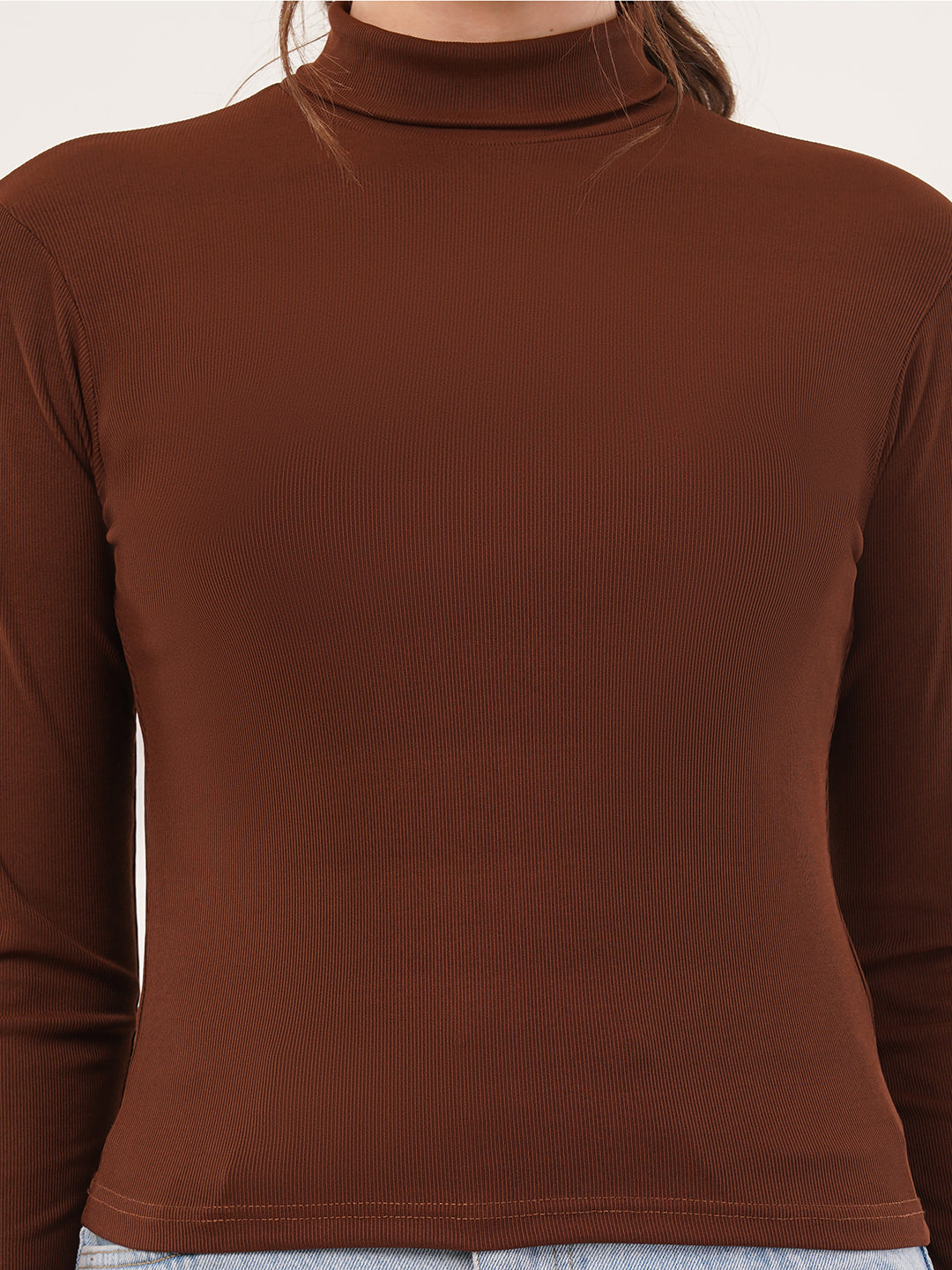 Clobug Women Cotton Blend High Neck Regular Full Sleeve Top