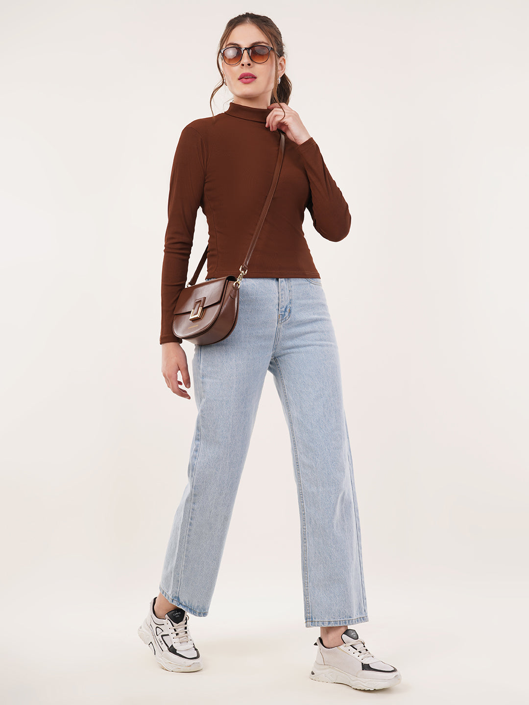 Clobug Women Cotton Blend High Neck Regular Full Sleeve Top