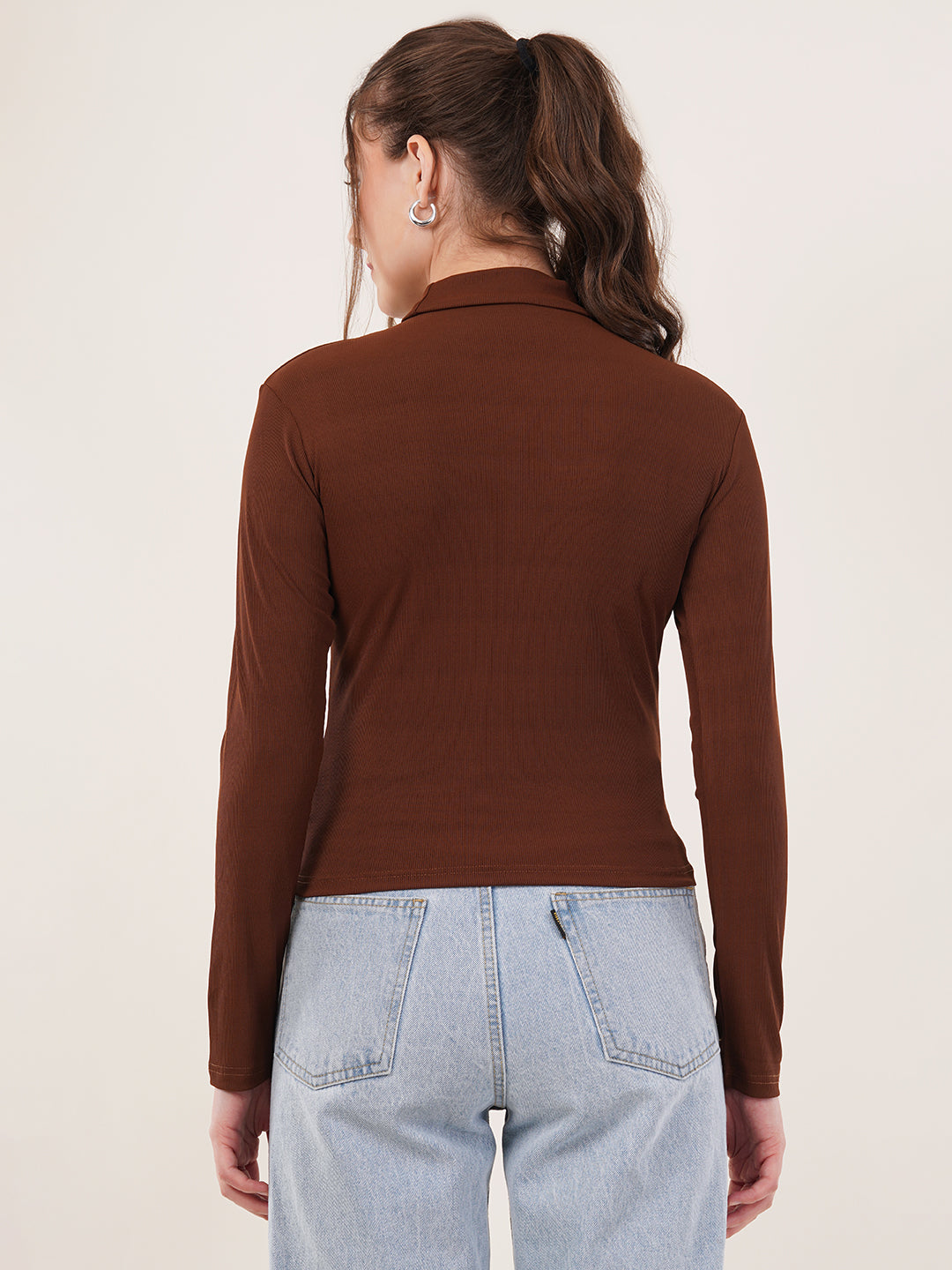 Clobug Women Cotton Blend High Neck Regular Full Sleeve Top