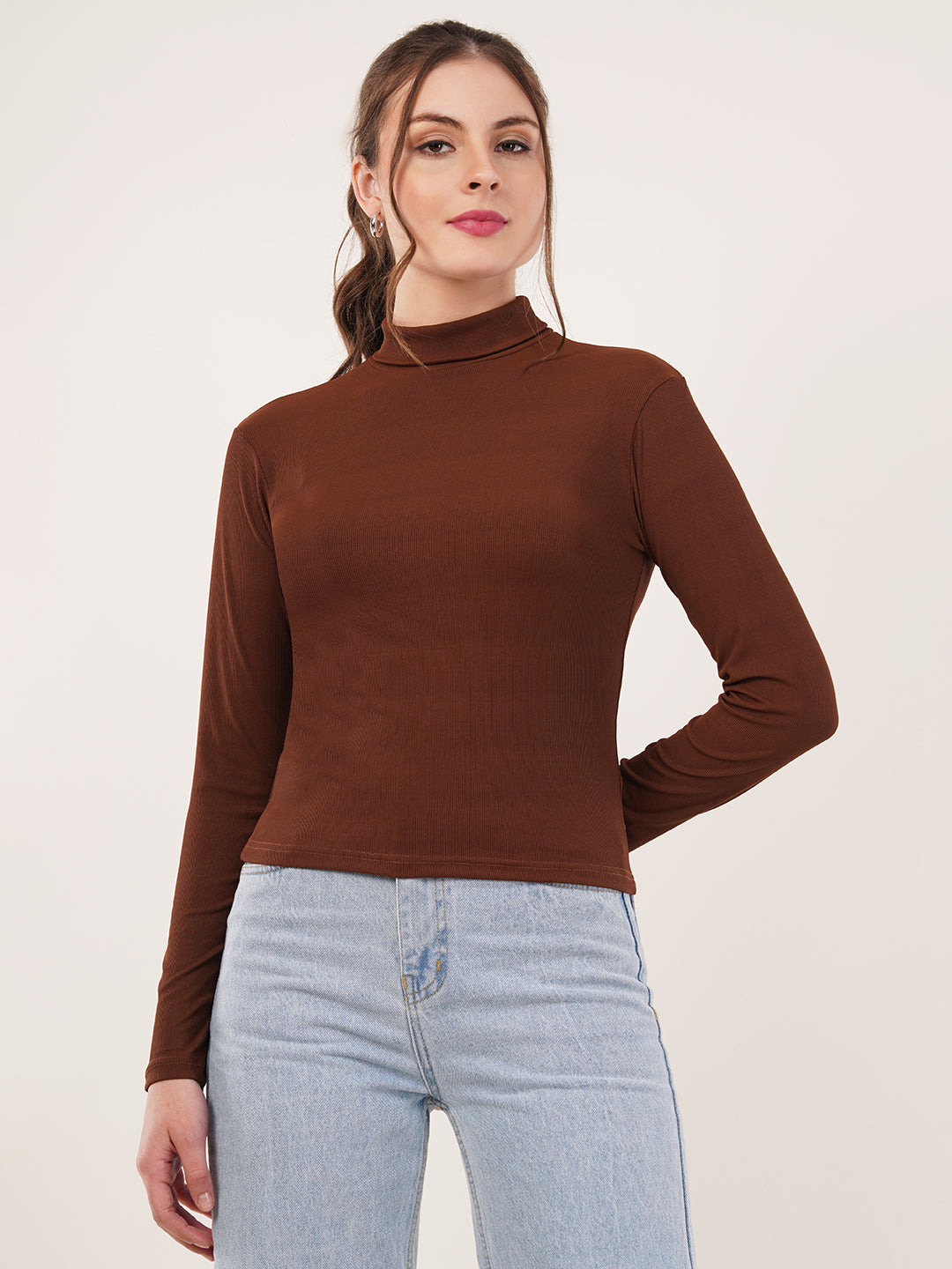 Clobug Women Cotton Blend High Neck Regular Full Sleeve Top