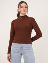 Clobug Women Cotton Blend High Neck Regular Full Sleeve Top