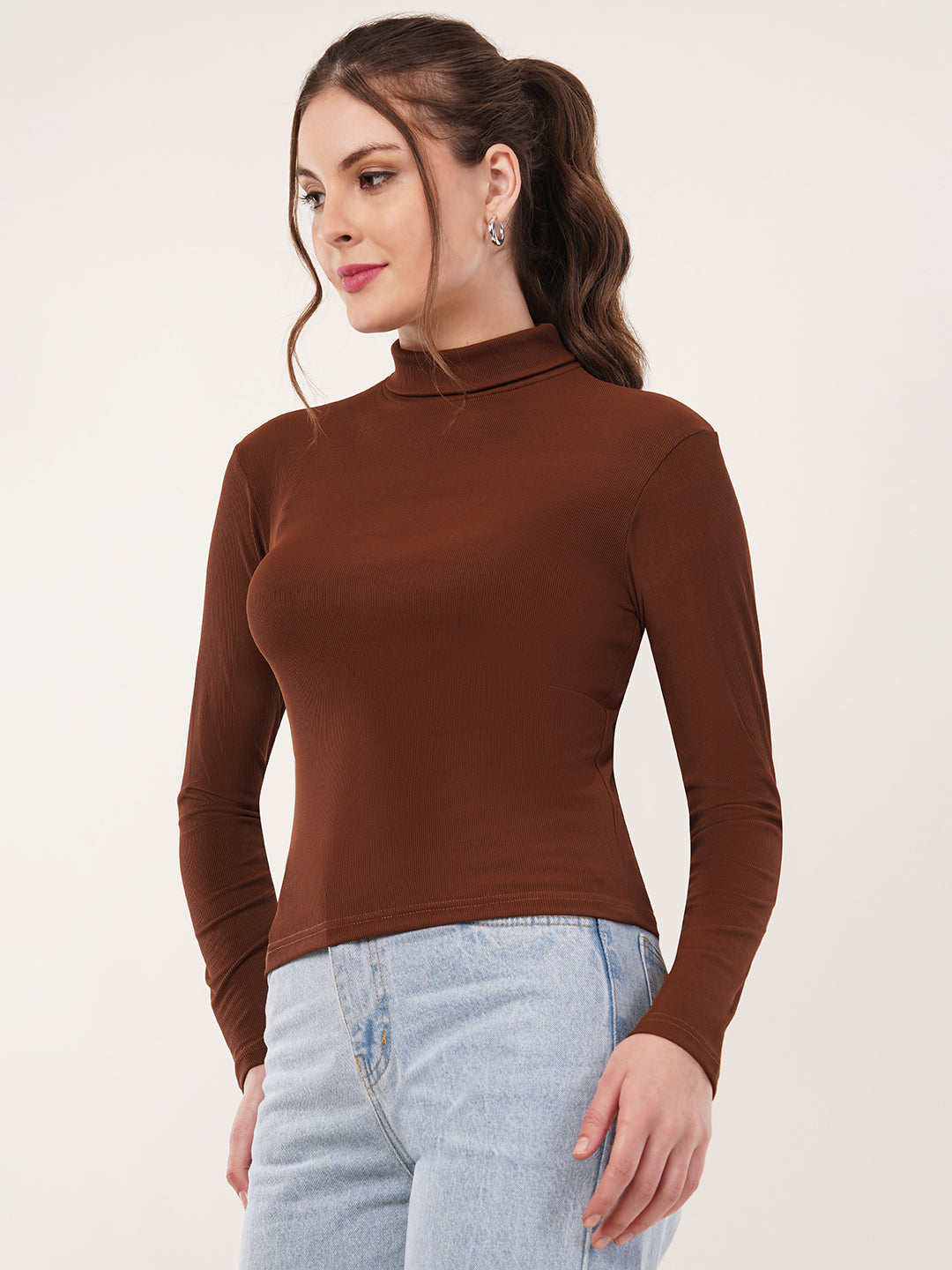 Clobug Women Cotton Blend High Neck Regular Full Sleeve Top