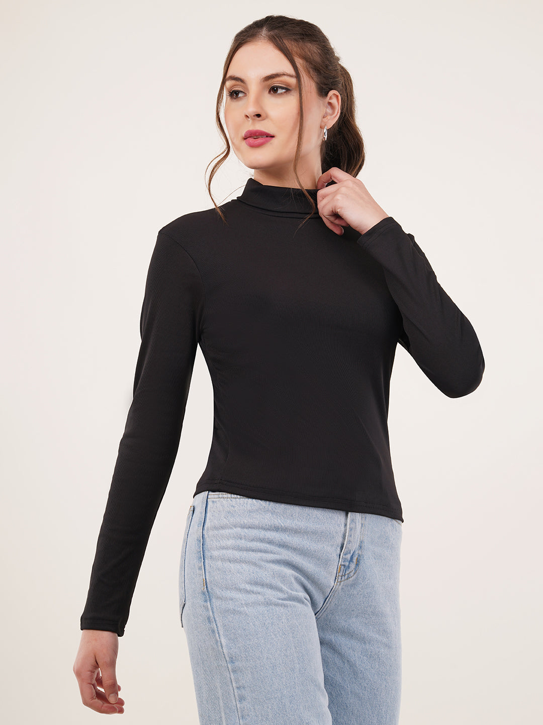 Clobug Women Cotton Blend High Neck Regular Full Sleeve Top