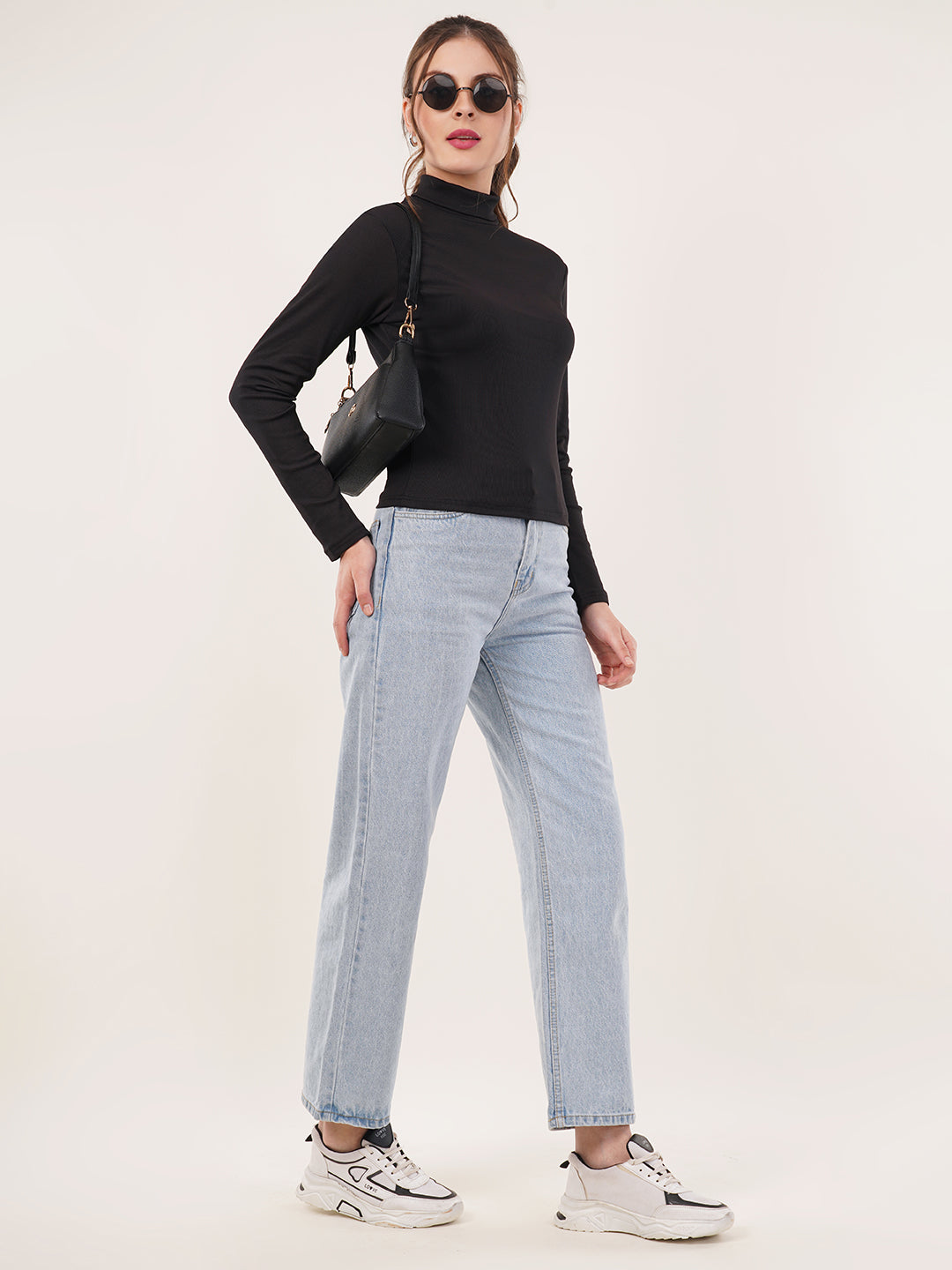 Clobug Women Cotton Blend High Neck Regular Full Sleeve Top