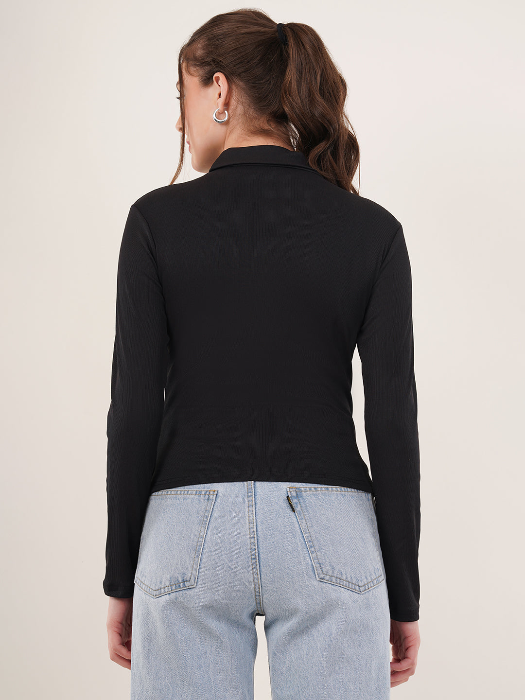 Clobug Women Cotton Blend High Neck Regular Full Sleeve Top