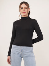 Clobug Women Cotton Blend High Neck Regular Full Sleeve Top
