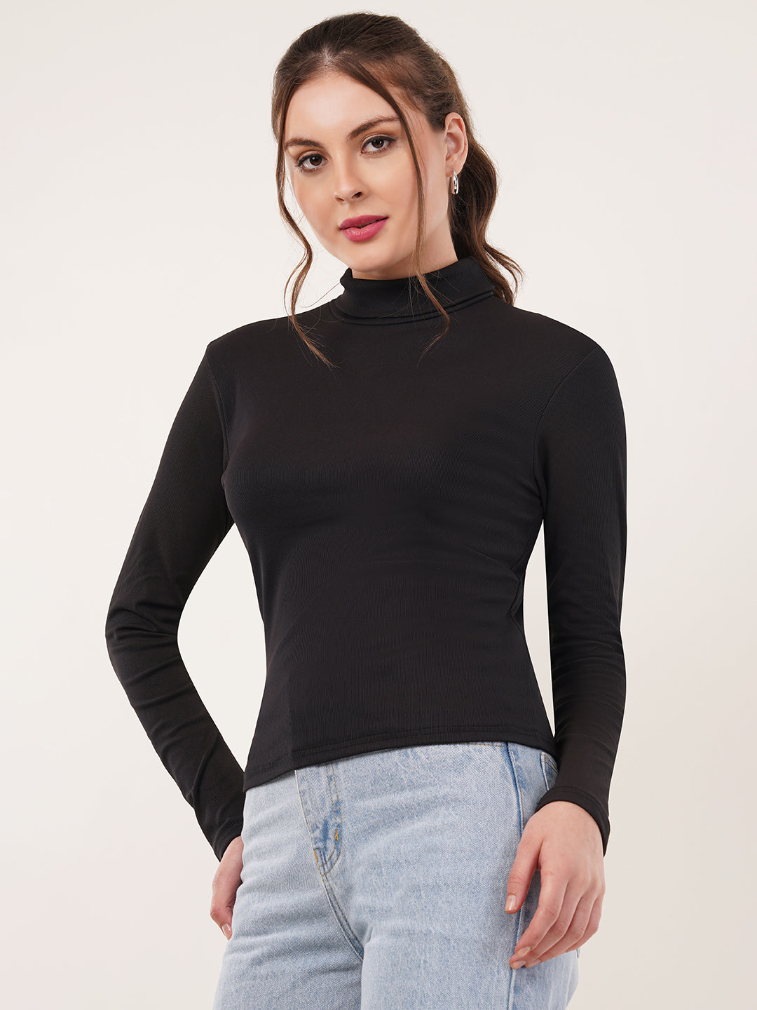 Clobug Women Cotton Blend High Neck Regular Full Sleeve Top