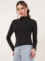 Clobug Women Cotton Blend High Neck Regular Full Sleeve Top