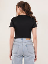 Clobug Women Solid High Neck Short Sleeve Crop Top