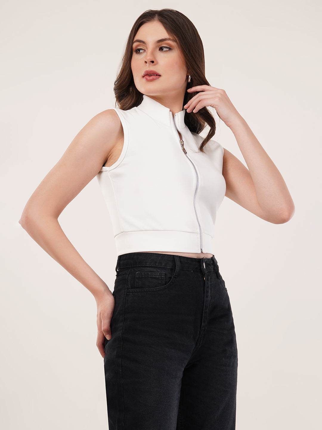 Clobug Women Cotton Blend High Neck Sleeveless Crop Top