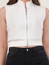 Clobug Women Cotton Blend High Neck Sleeveless Crop Top