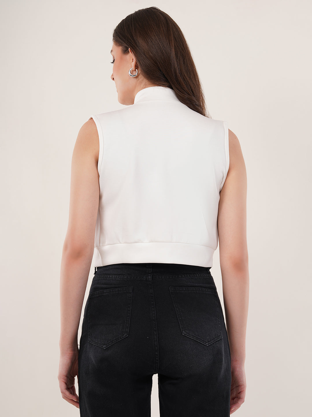 Clobug Women Cotton Blend High Neck Sleeveless Crop Top