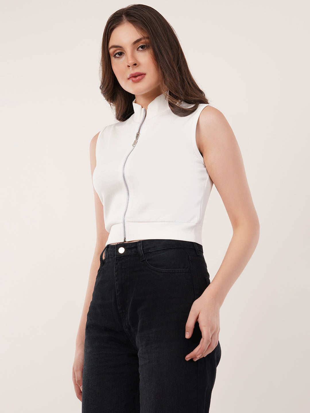 Clobug Women Cotton Blend High Neck Sleeveless Crop Top