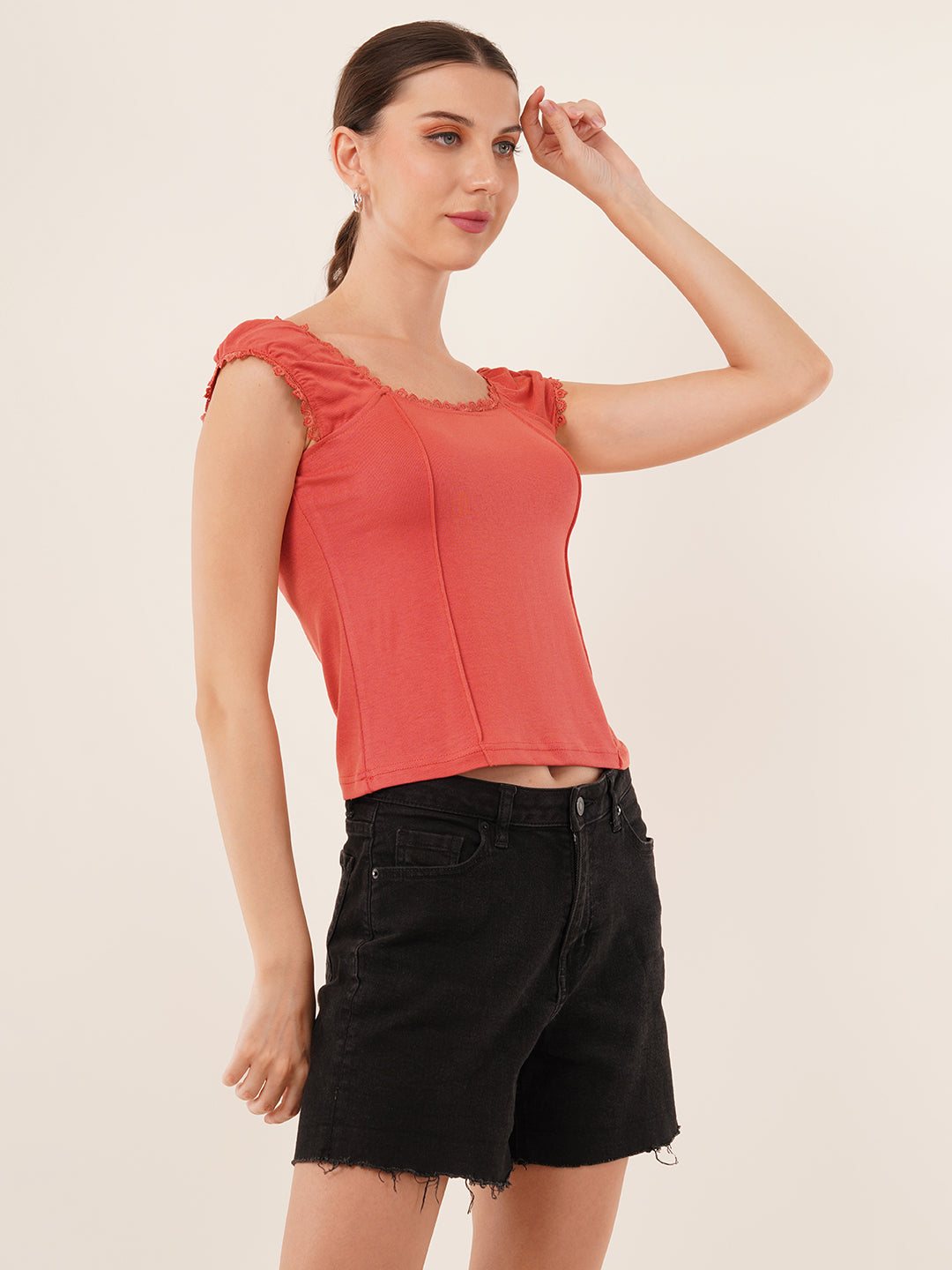 Clobug Women Cotton Blend Short Sleeve Top