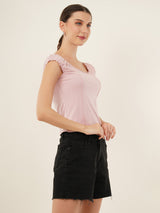 Clobug Women Cotton Blend Short Sleeve Top