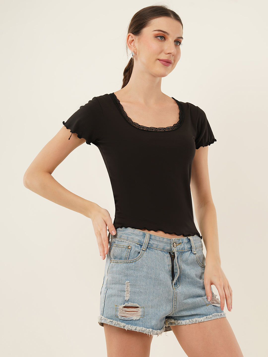 Clobug Women Cotton Blend Short Sleeve Top