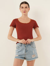 Clobug Women Cotton Blend Short Sleeve Top