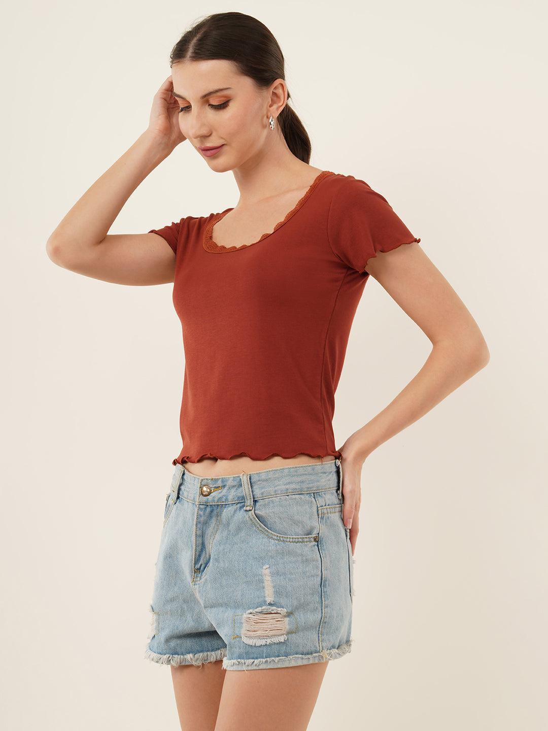 Clobug Women Cotton Blend Short Sleeve Top